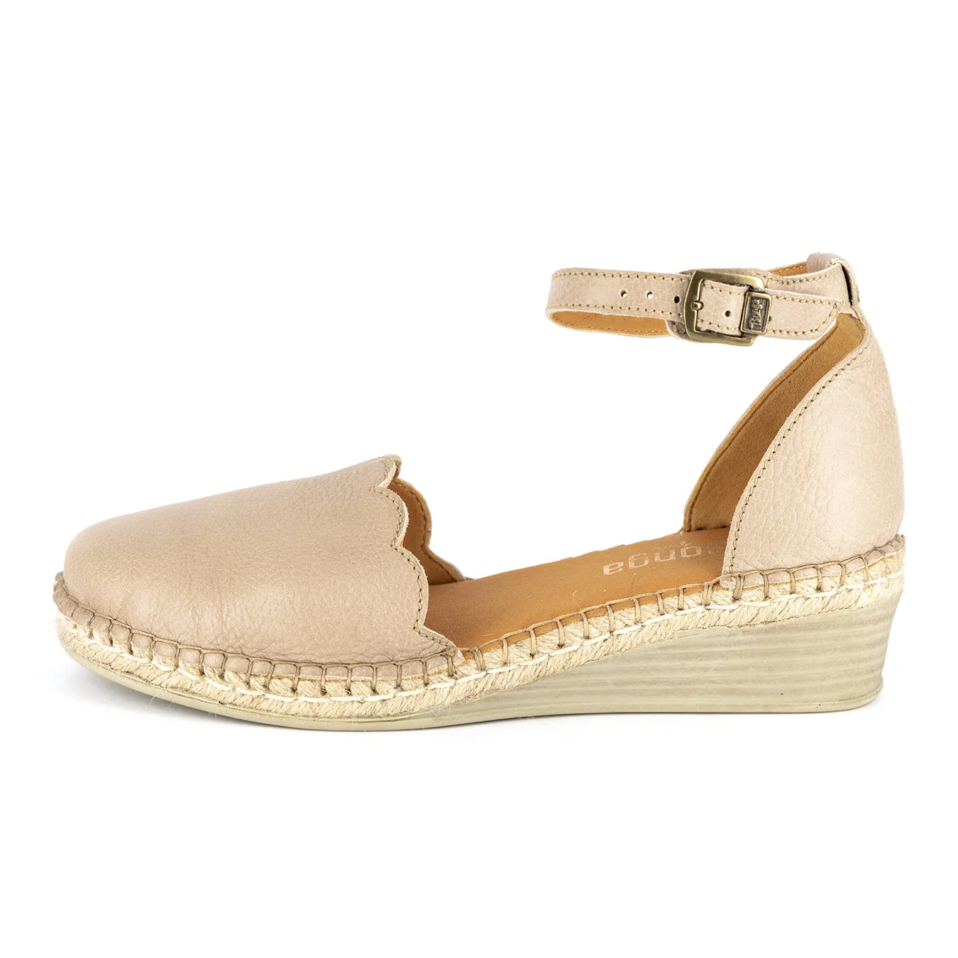 Inkantolo : Ladies Leather Wedge Espadrille in Gravel Vintage