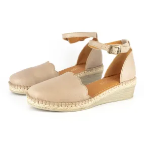 Inkantolo : Ladies Leather Wedge Espadrille in Gravel Vintage