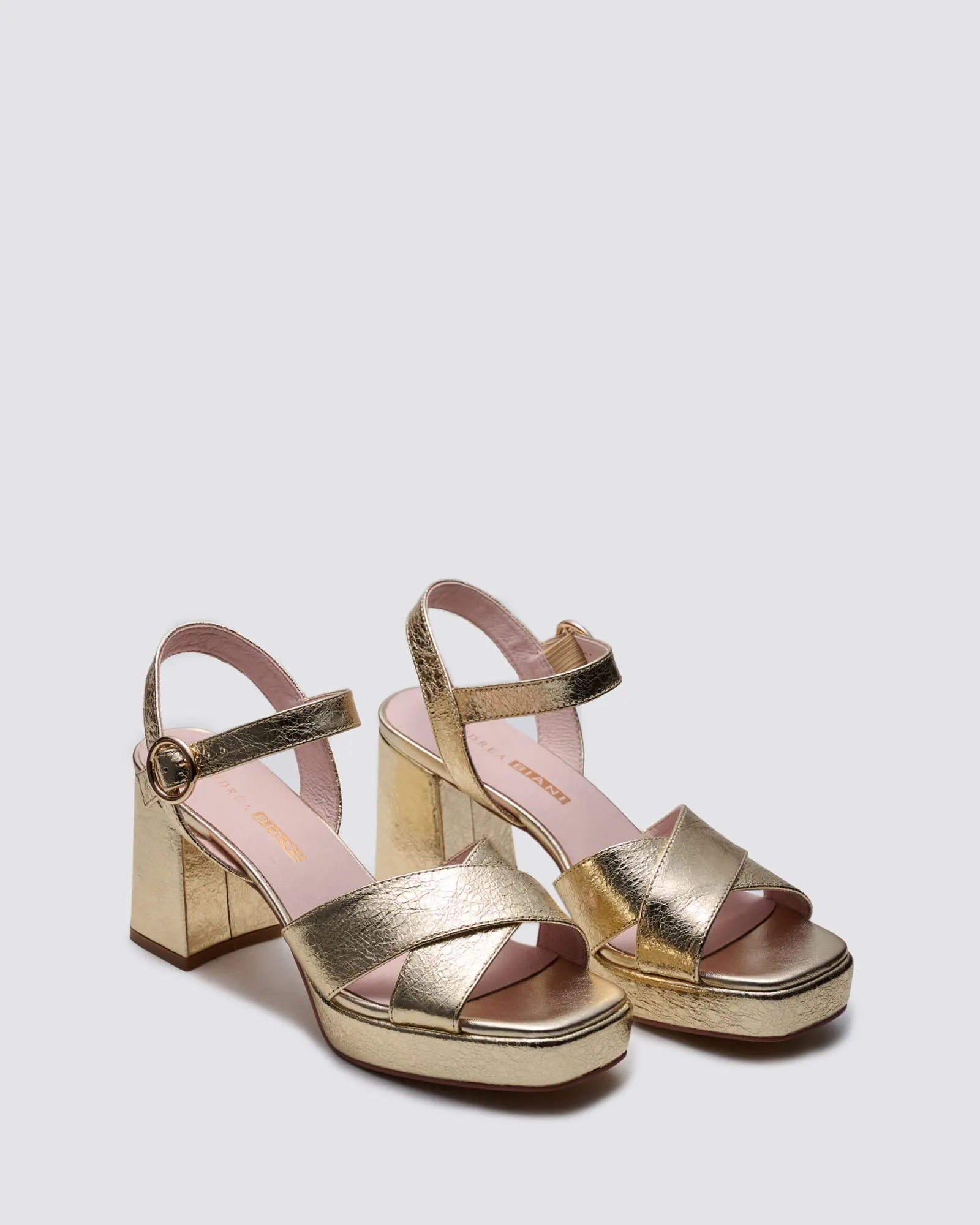 ISADORA PLATFORM HEELS GOLD CRACKLE LEATHER