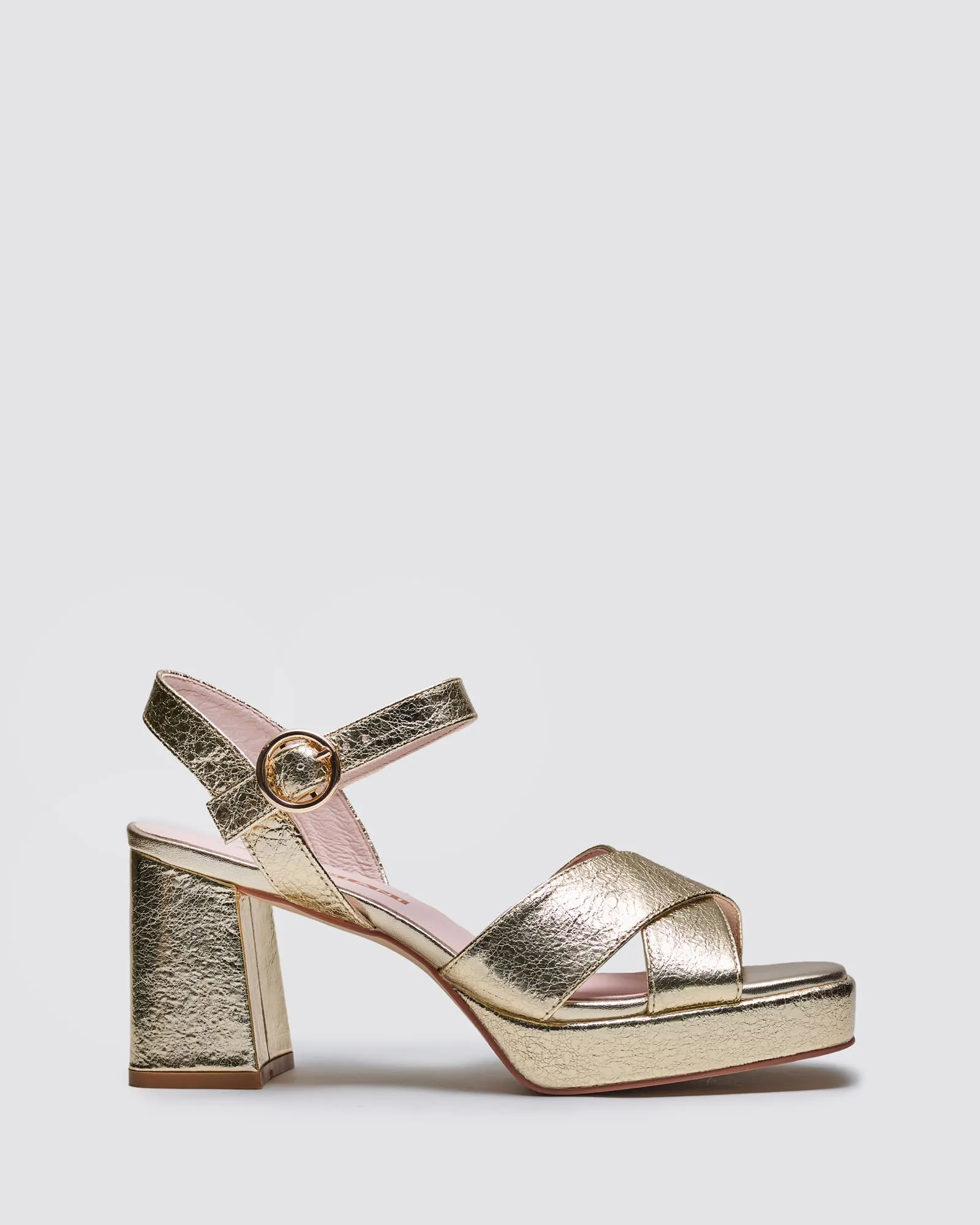 ISADORA PLATFORM HEELS GOLD CRACKLE LEATHER