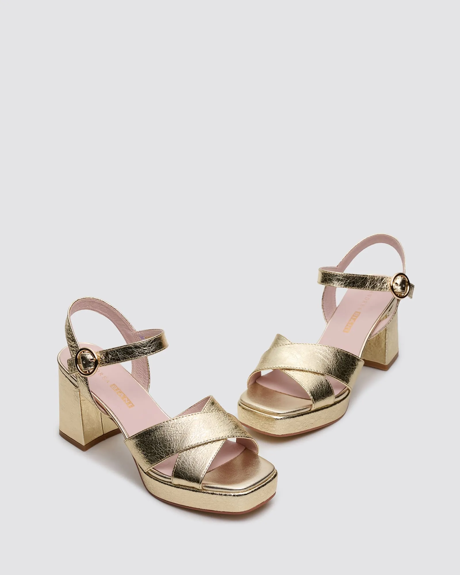 ISADORA PLATFORM HEELS GOLD CRACKLE LEATHER