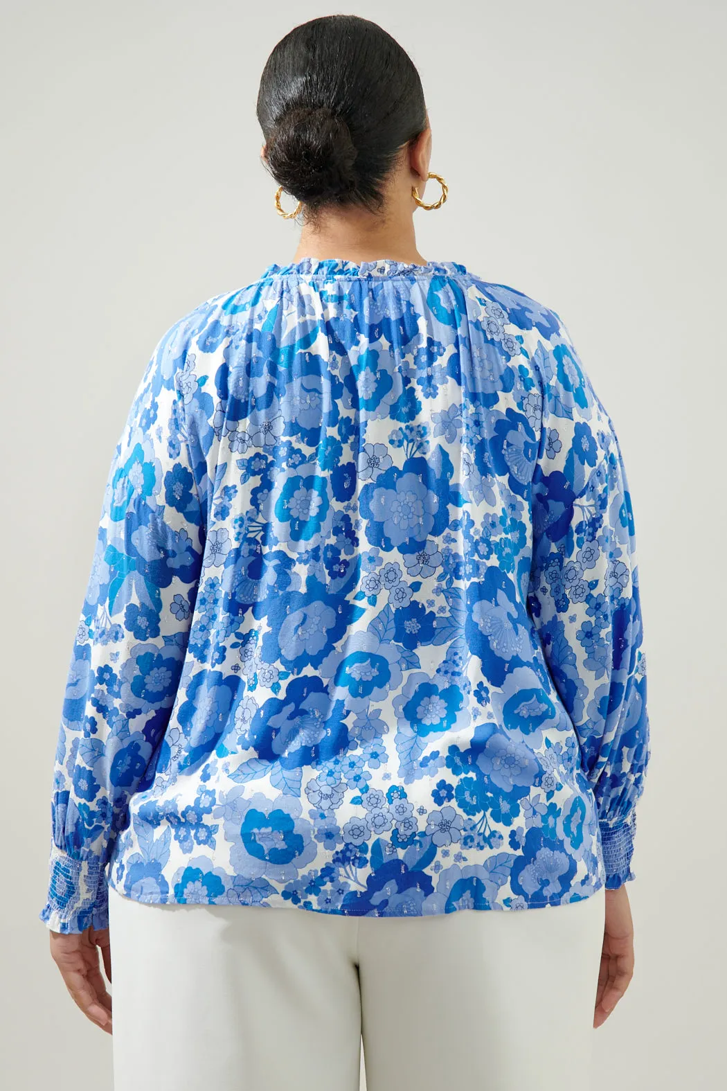 Juliani Floral Weylin Split Neck Tassel Blouse Curve