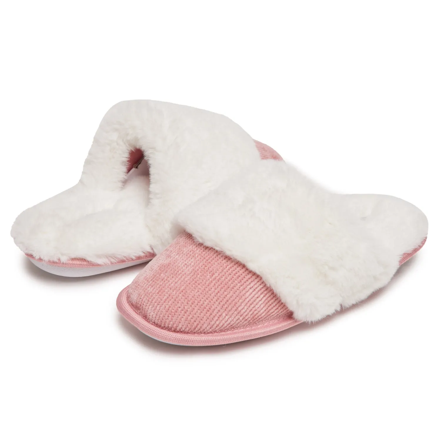Laura Ashley Ladies Corduroy Scuff Slippers with Memory Foam, Indoor Outdoor Slip On Footwear for Ladies