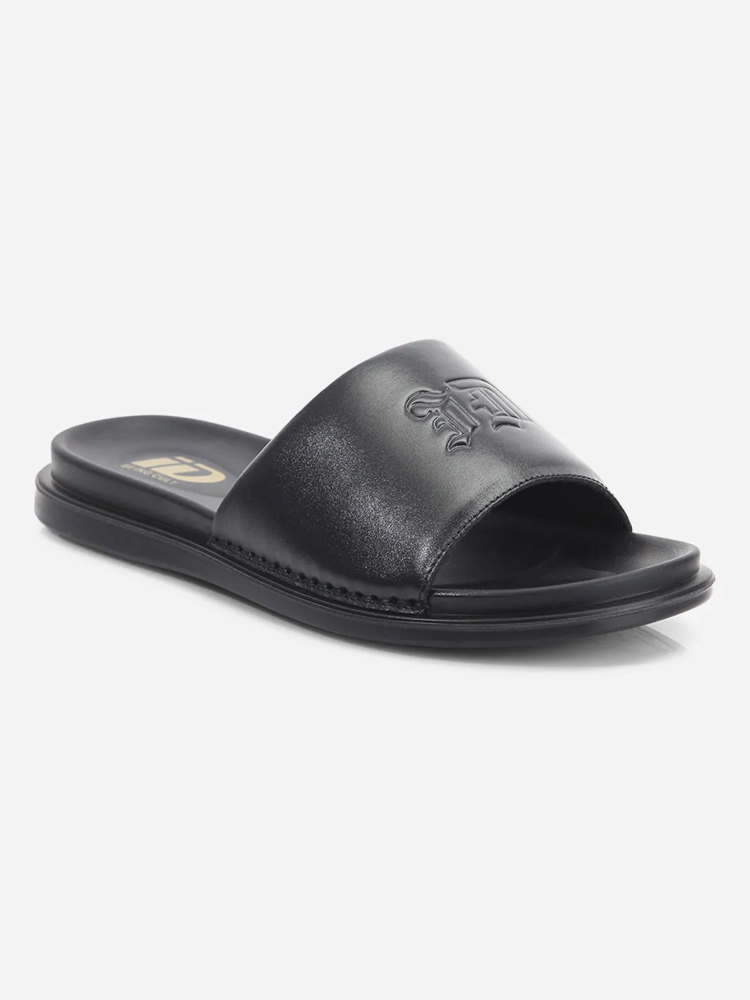 Men's Black Leather Casual Slides (ID4210)