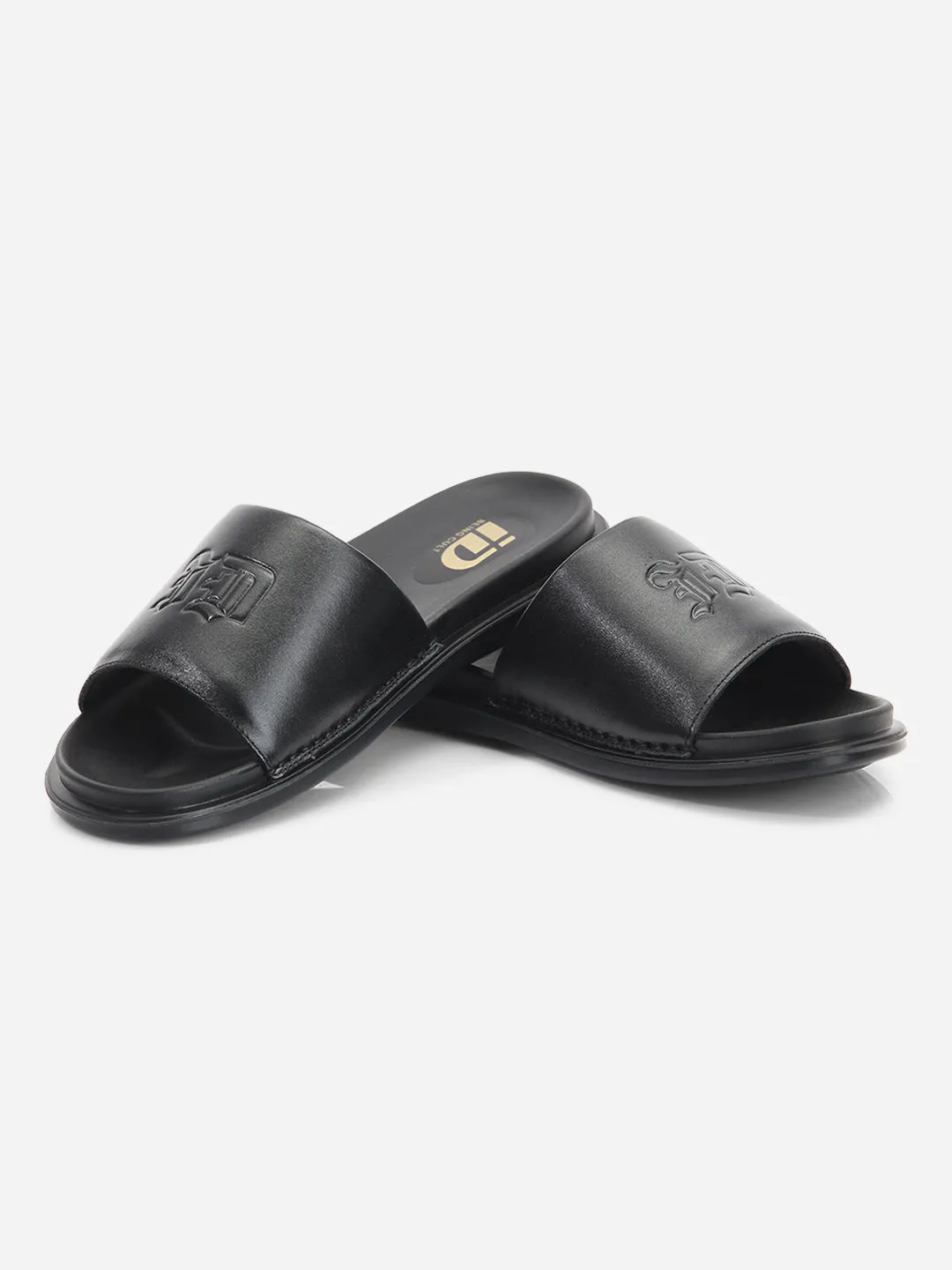 Men's Black Leather Casual Slides (ID4210)