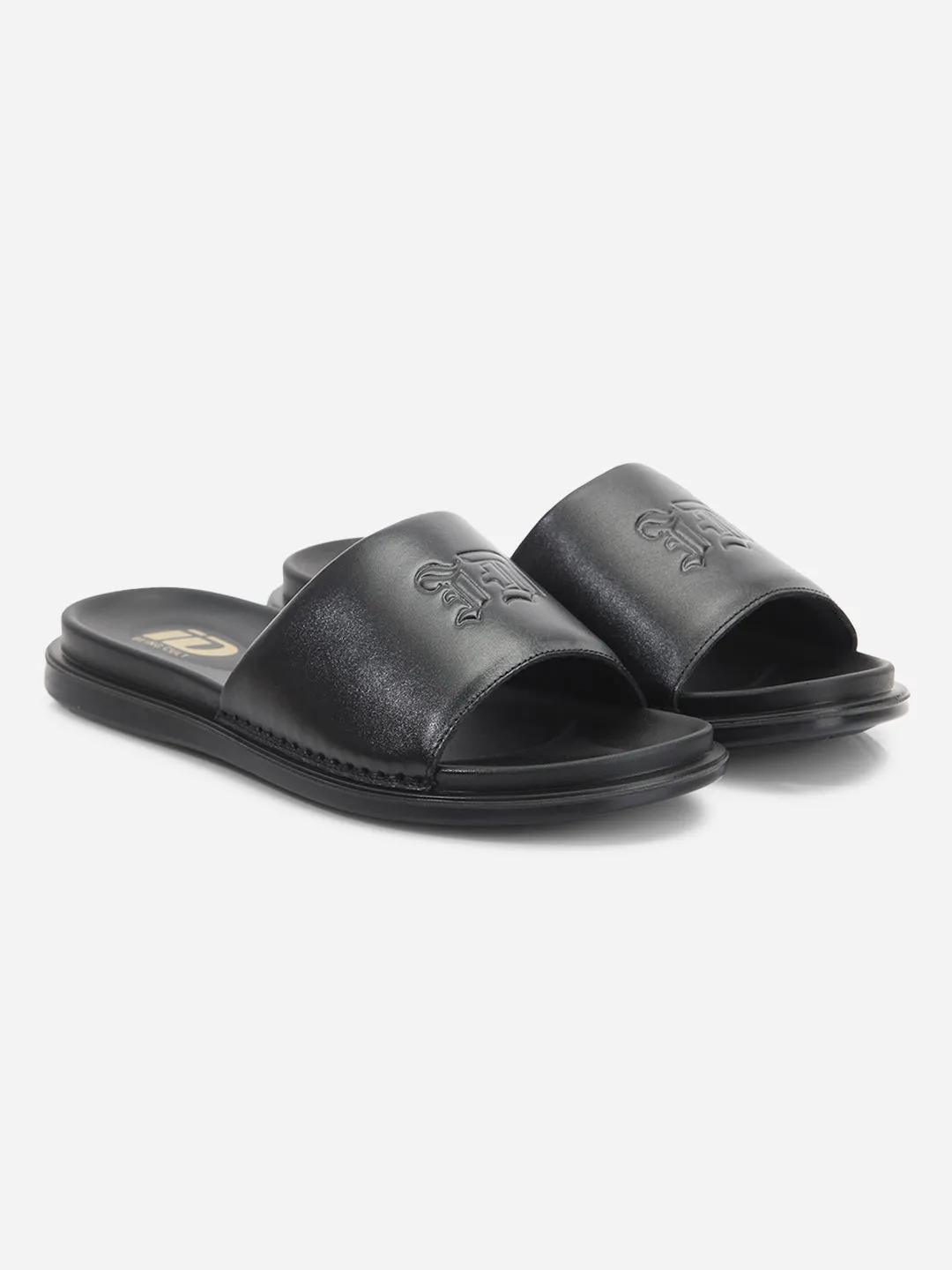 Men's Black Leather Casual Slides (ID4210)