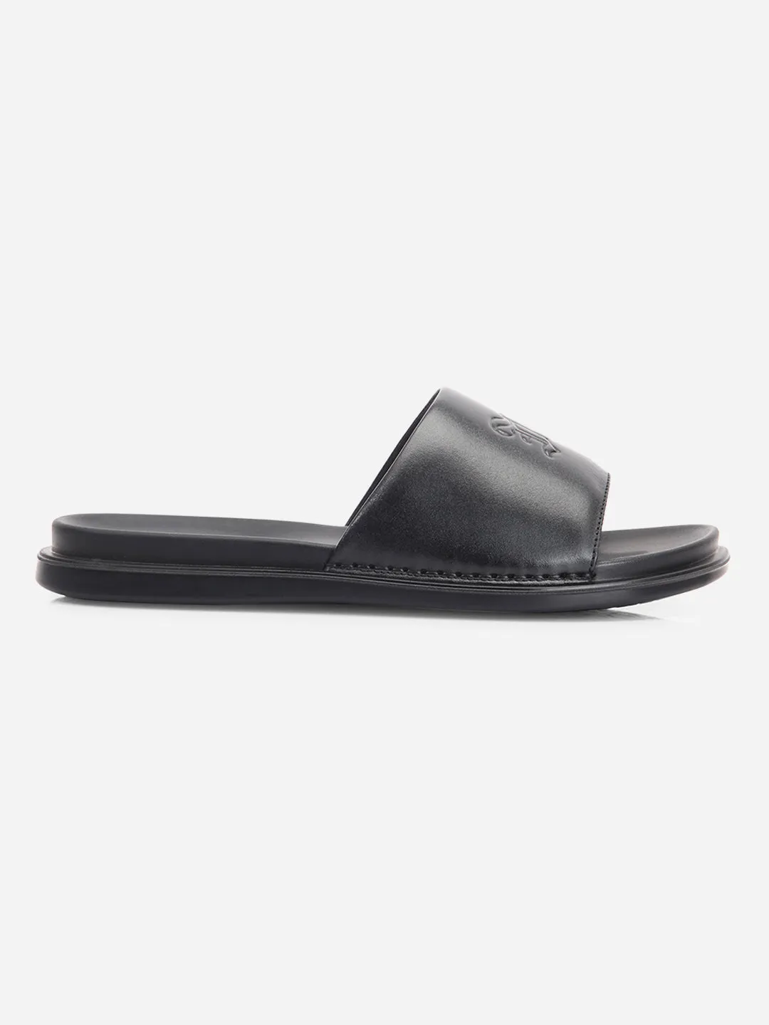 Men's Black Leather Casual Slides (ID4210)