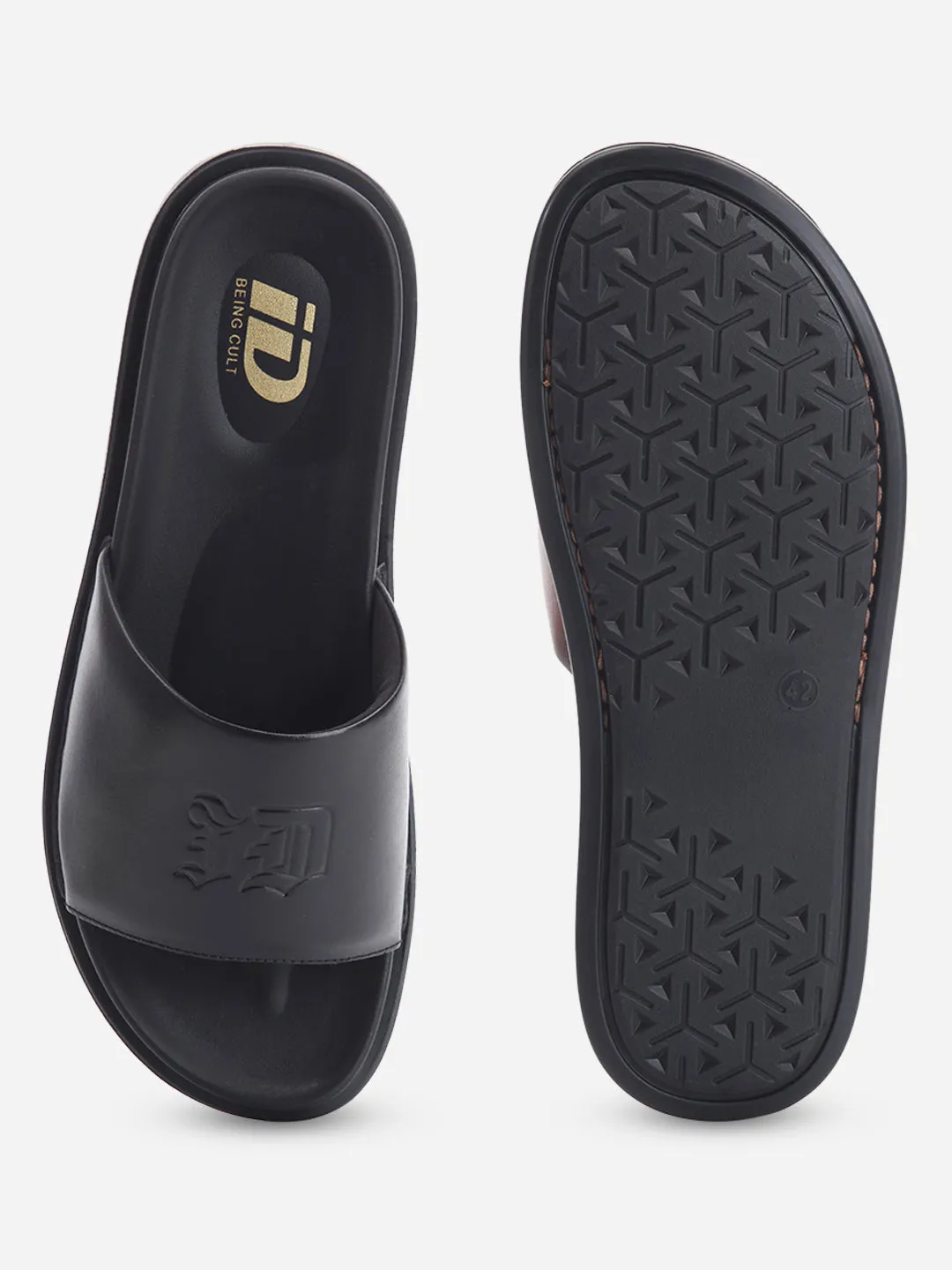 Men's Black Leather Casual Slides (ID4210)