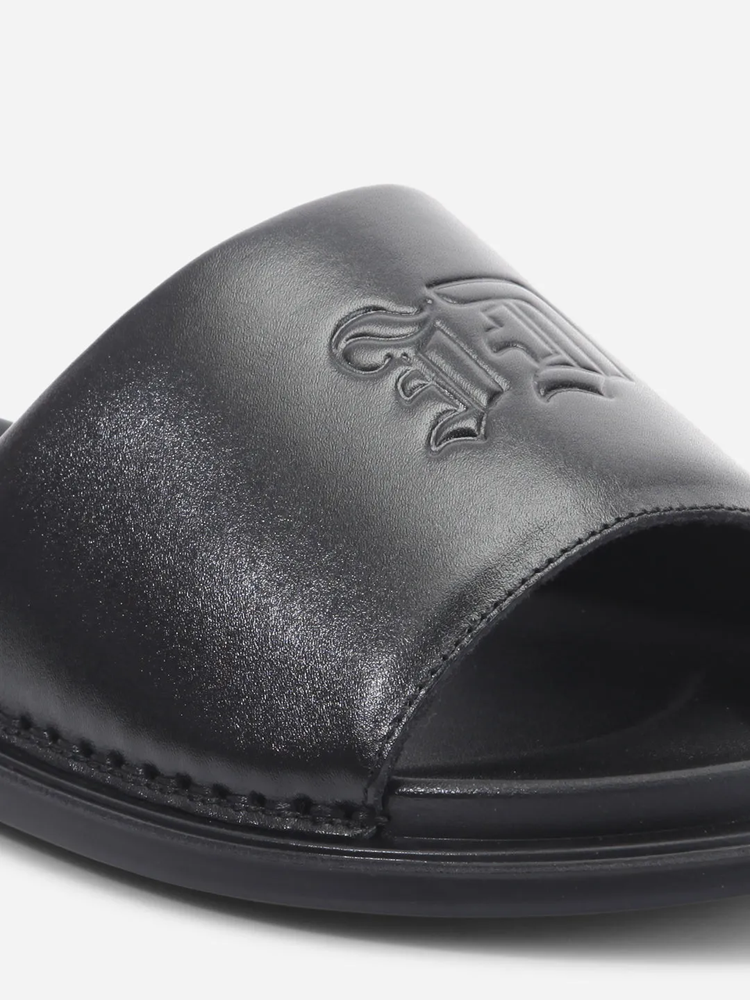 Men's Black Leather Casual Slides (ID4210)