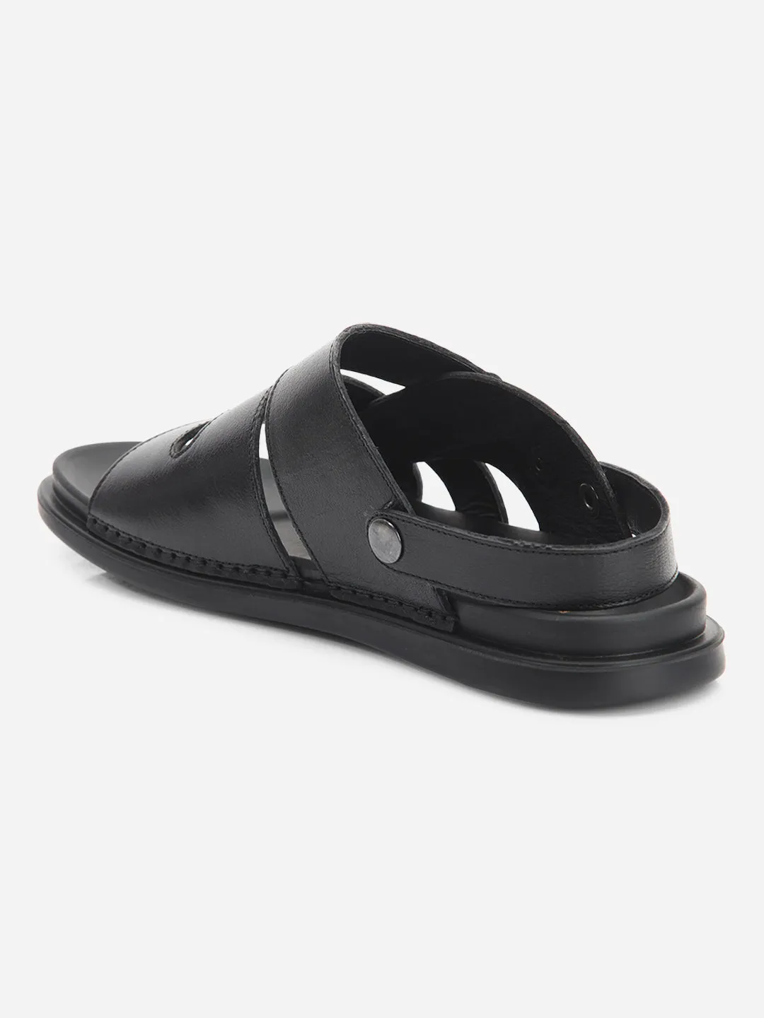 Men's Black Leather Comfort-fit Smart Casual Sandal (ID4213)