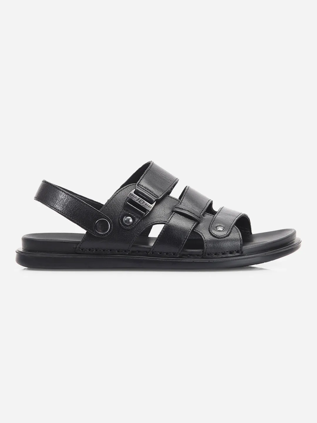 Men's Black Leather Comfort-fit Smart Casual Sandal (ID4213)