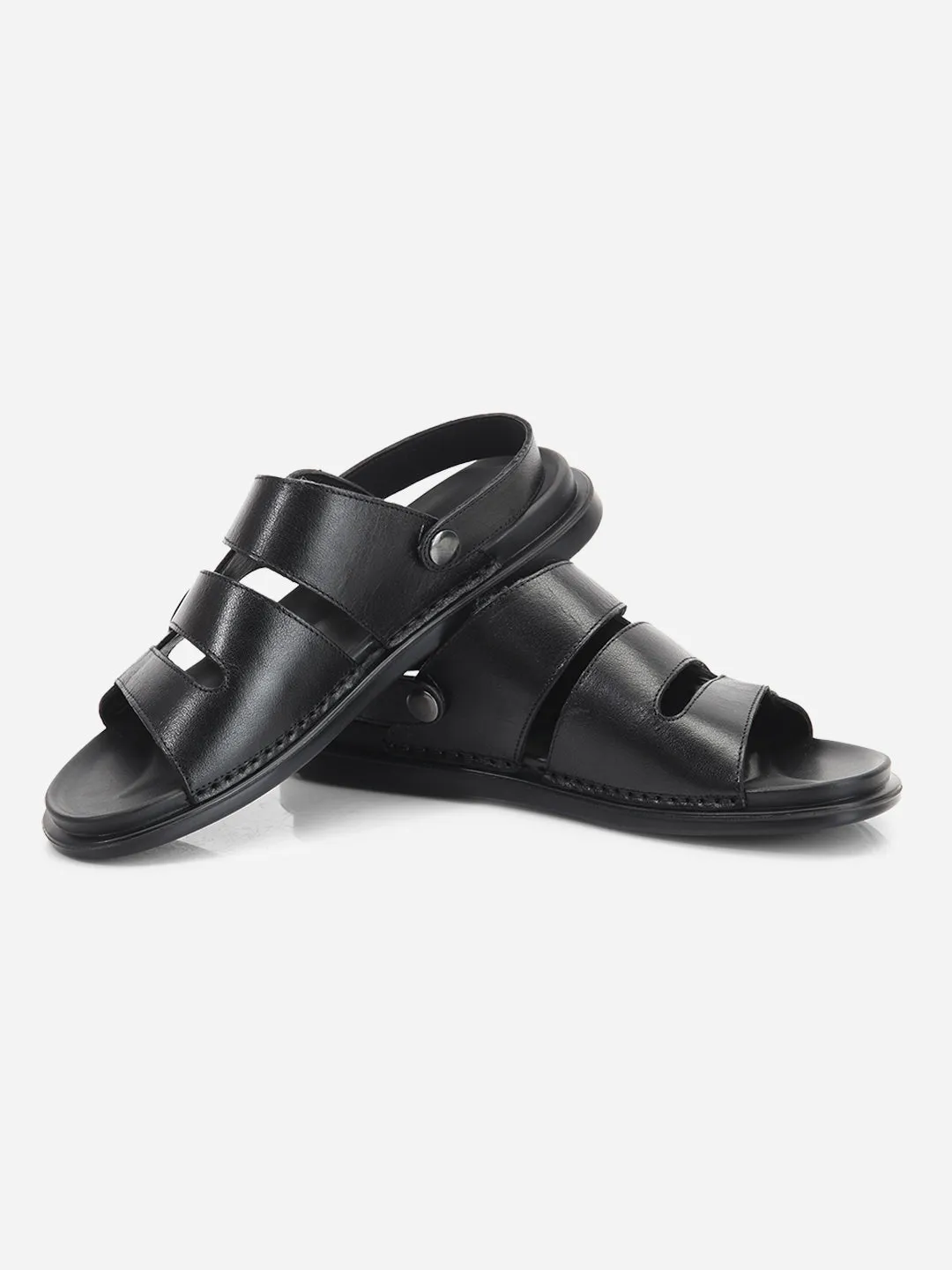 Men's Black Leather Comfort-fit Smart Casual Sandal (ID4213)
