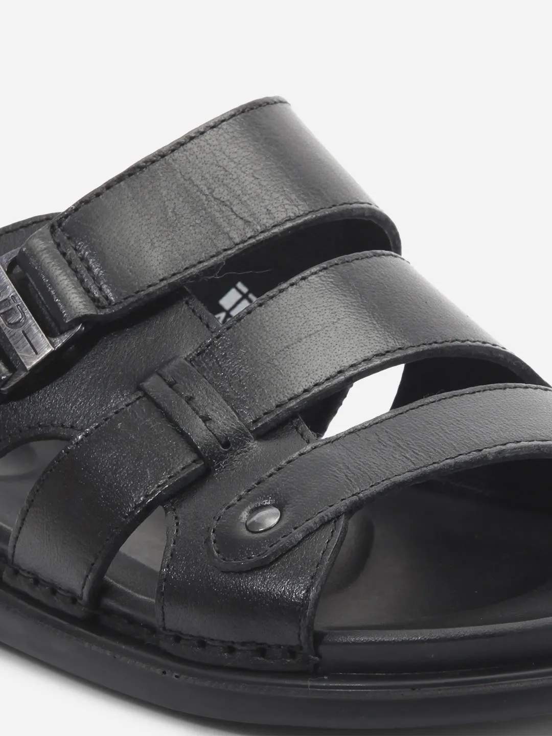 Men's Black Leather Comfort-fit Smart Casual Sandal (ID4213)