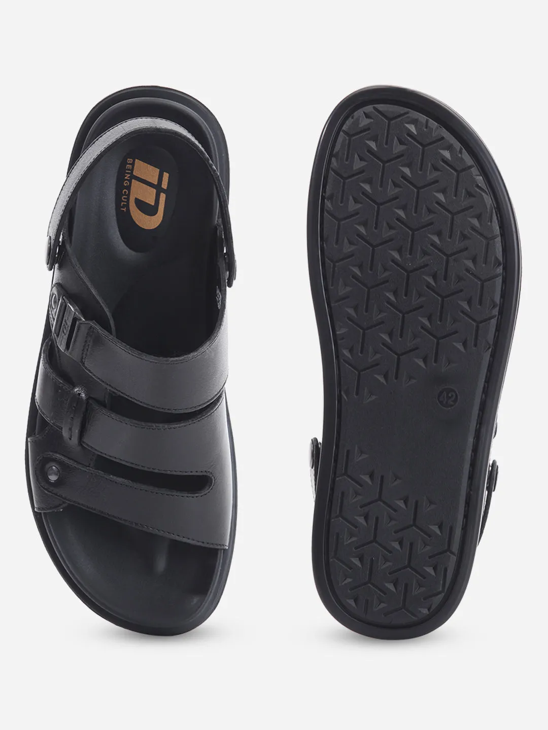 Men's Black Leather Comfort-fit Smart Casual Sandal (ID4213)
