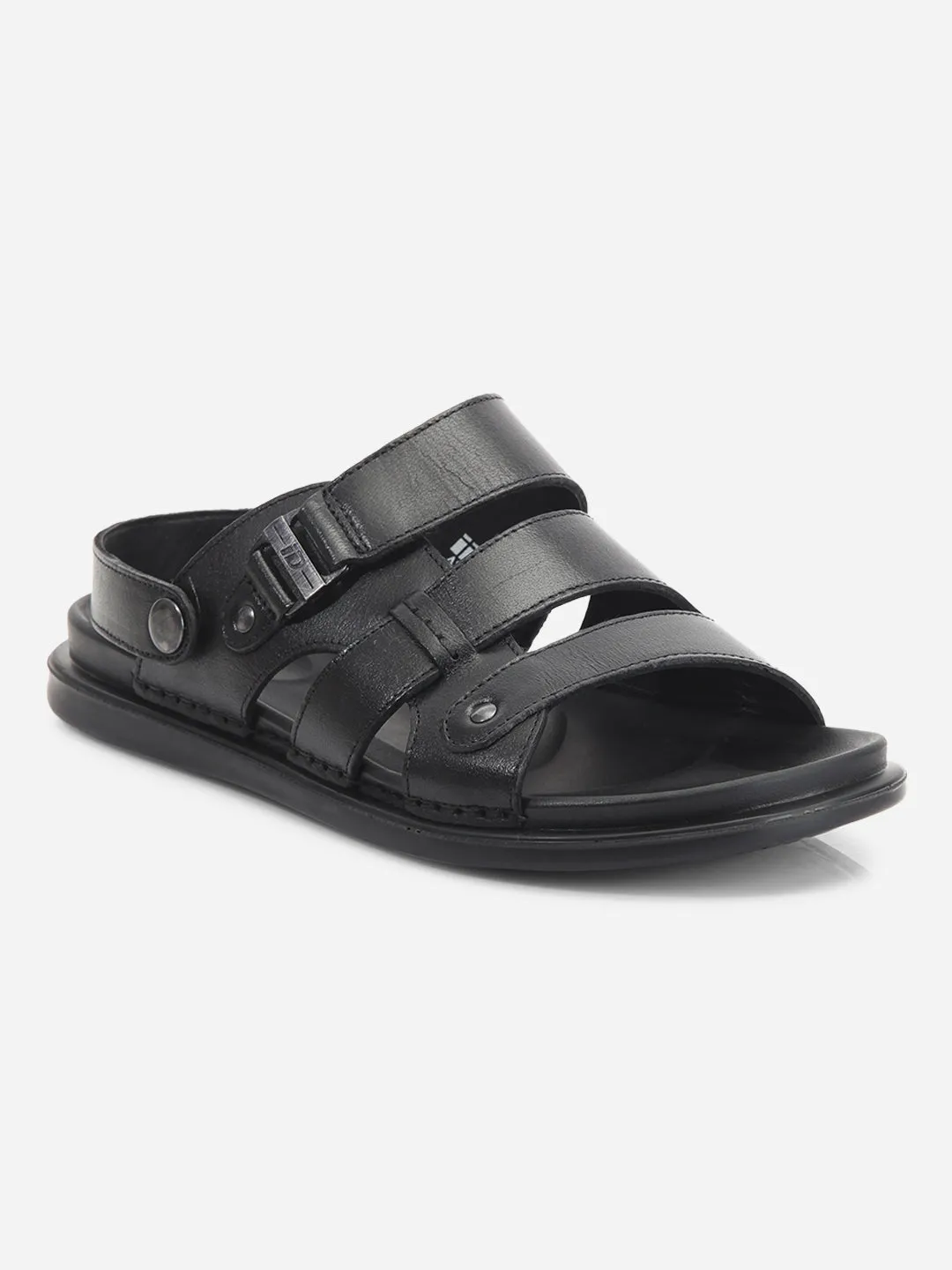 Men's Black Leather Comfort-fit Smart Casual Sandal (ID4213)
