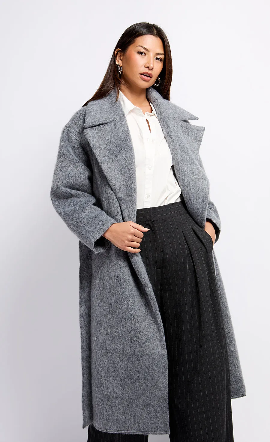 Oversized Grey Wool Blend Coat by Vogue Williams