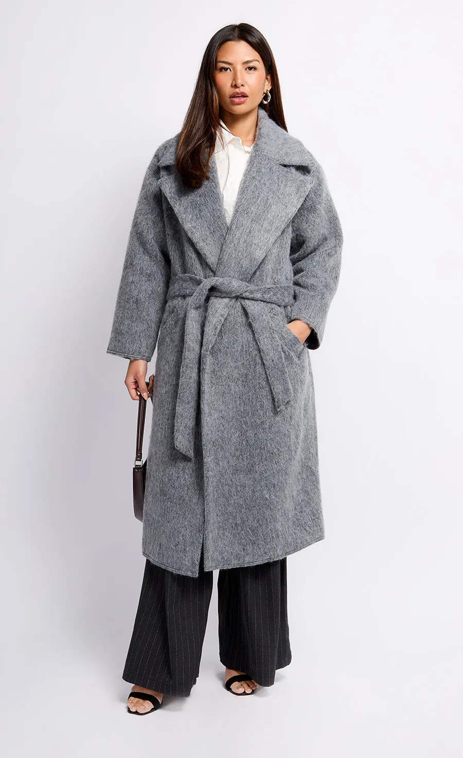 Oversized Grey Wool Blend Coat by Vogue Williams