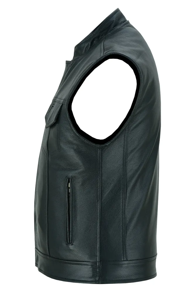 Private Black Leather Vest with Smart Access Pockets