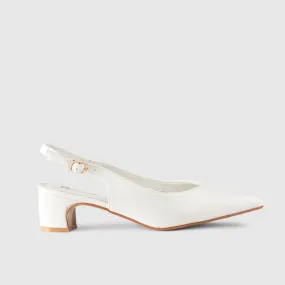 Sling Back Block Heel Court White 10532