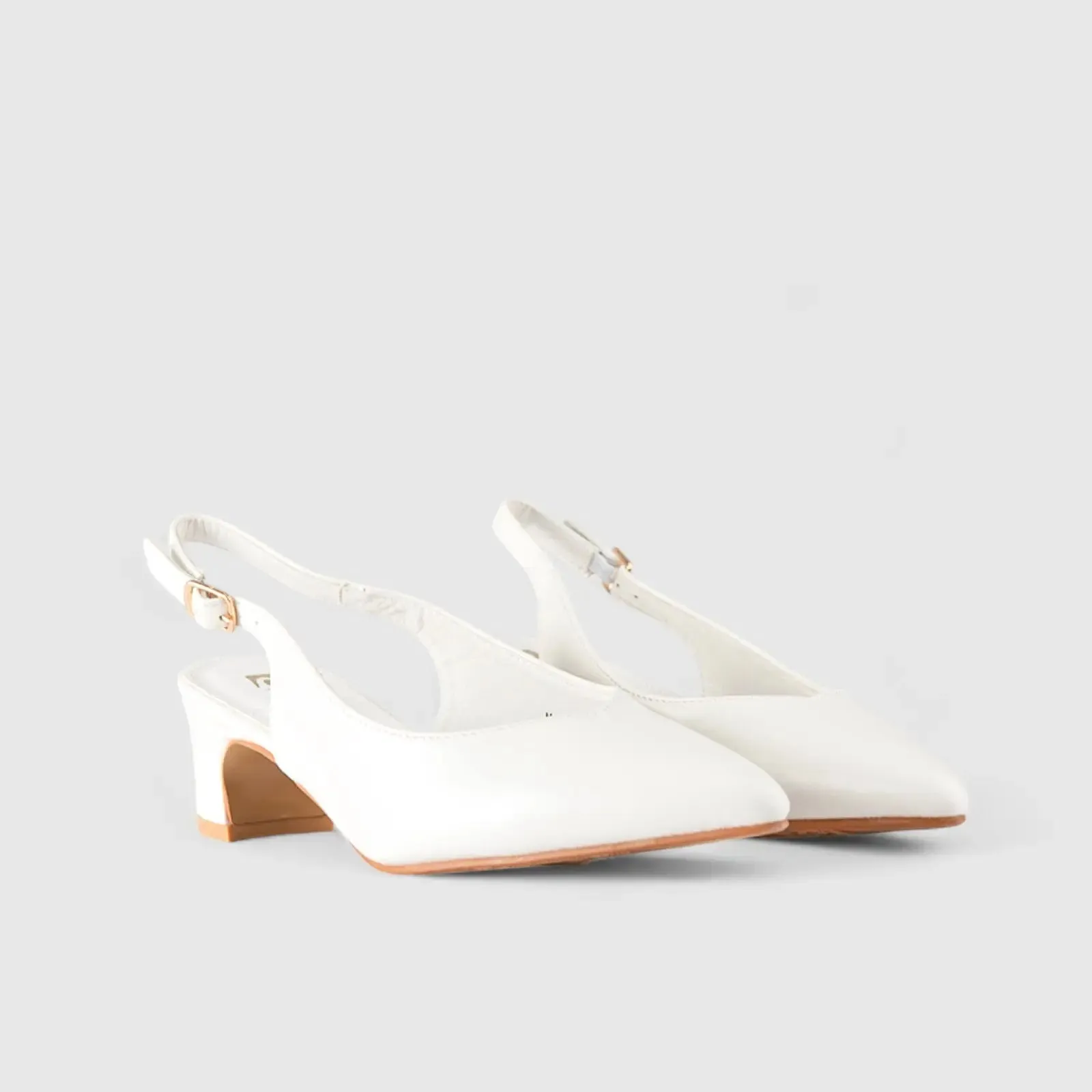 Sling Back Block Heel Court White 10532