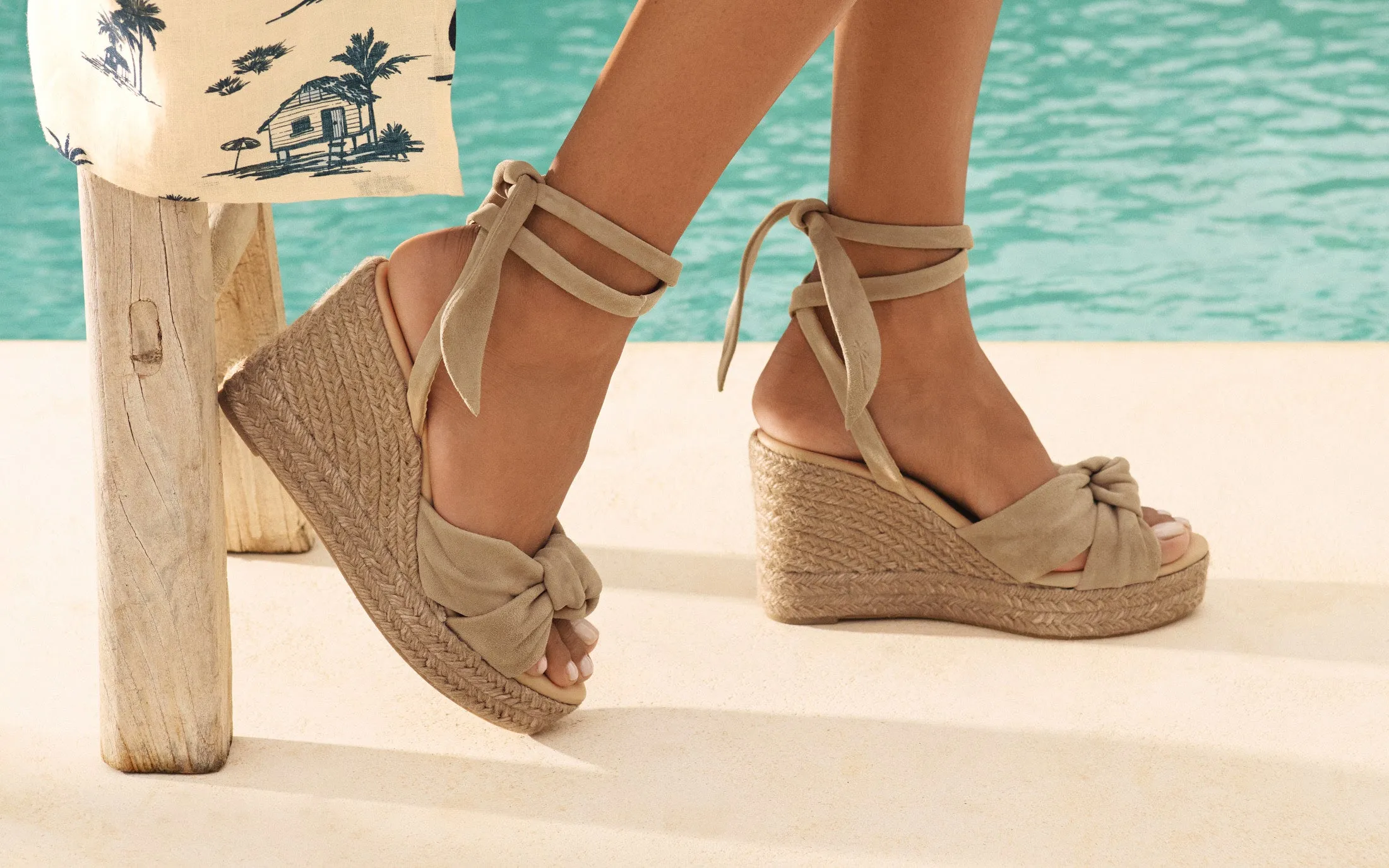 Soft Suede Wedge Espadrilles With Knot - W16WS - Hamptons Vintage Taupe On Tone