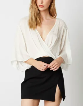 Swiss Dot Oversize Short Sleeve V Neck Surplus Crop Top