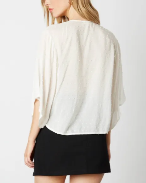 Swiss Dot Oversize Short Sleeve V Neck Surplus Crop Top