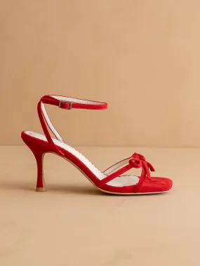 The Sylvie | Red Stiletto Velvet Thin Bow Heel