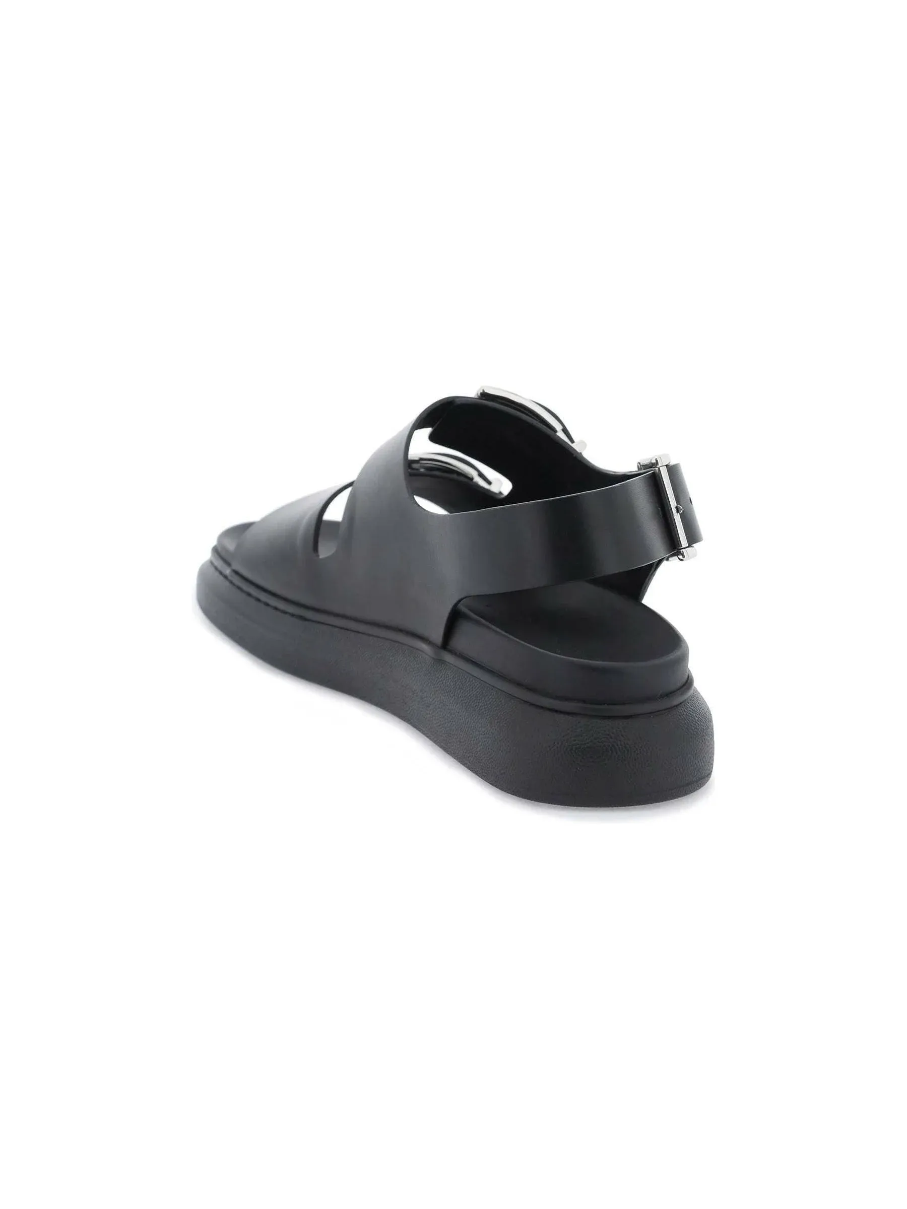 Three-Buckle Leather Sandals