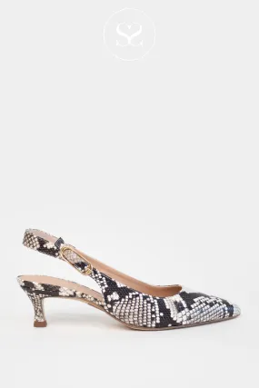 UNISA IBON SNAKE EFFECT BLACK AND WHITE LEATHER SLINGBACK KITTEN HEELS