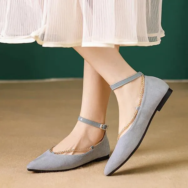Women's Elegant Chain Belt Buckle Pointed Toe Flats 51450343S
