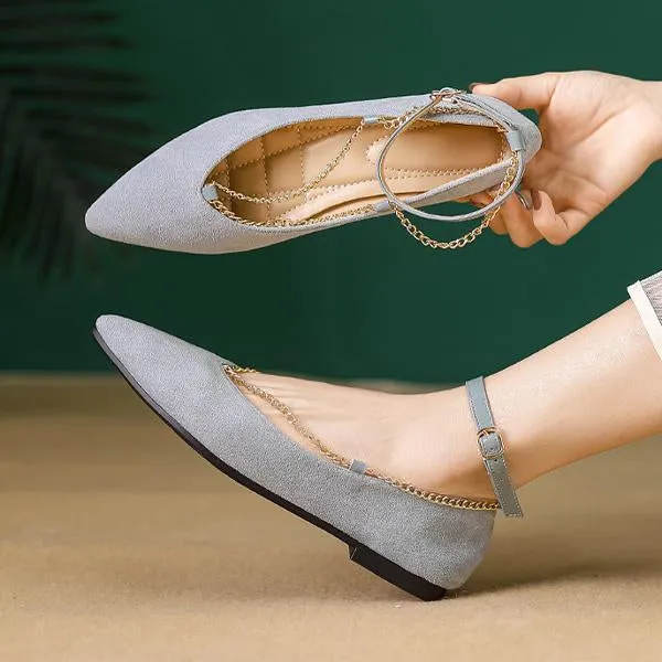 Women's Elegant Chain Belt Buckle Pointed Toe Flats 51450343S