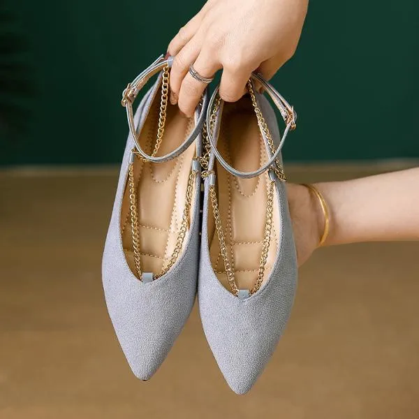 Women's Elegant Chain Belt Buckle Pointed Toe Flats 51450343S