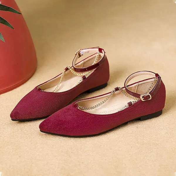 Women's Elegant Chain Belt Buckle Pointed Toe Flats 51450343S