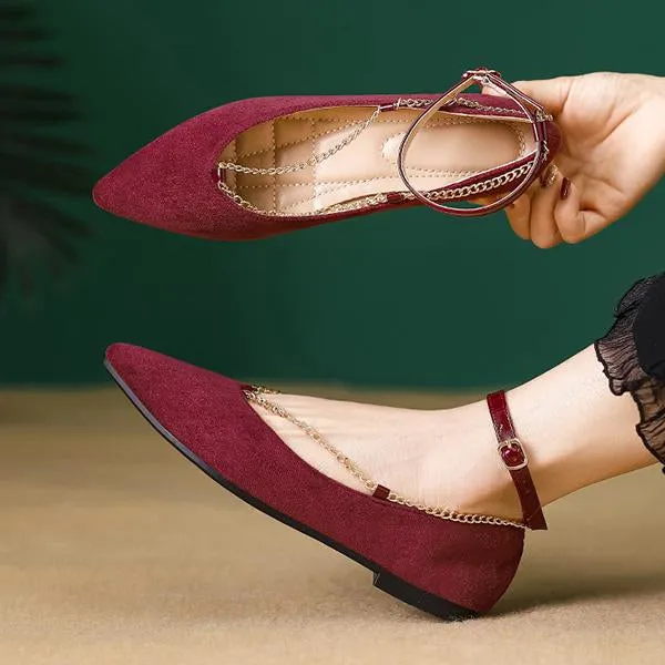 Women's Elegant Chain Belt Buckle Pointed Toe Flats 51450343S
