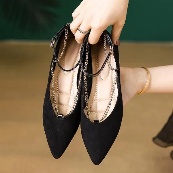 Women's Elegant Chain Belt Buckle Pointed Toe Flats 51450343S