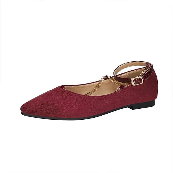 Women's Elegant Chain Belt Buckle Pointed Toe Flats 51450343S