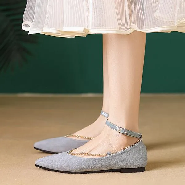 Women's Elegant Chain Belt Buckle Pointed Toe Flats 51450343S
