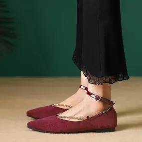 Women's Elegant Chain Belt Buckle Pointed Toe Flats 51450343S