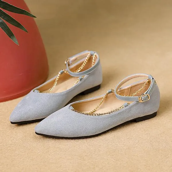 Women's Elegant Chain Belt Buckle Pointed Toe Flats 51450343S