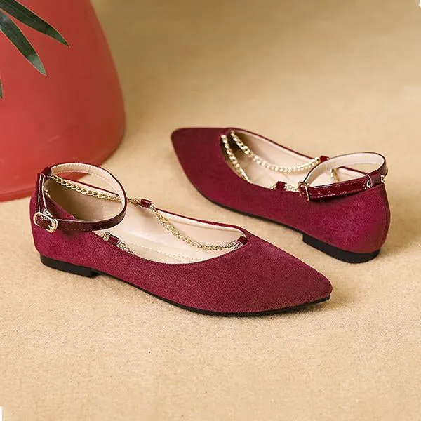 Women's Elegant Chain Belt Buckle Pointed Toe Flats 51450343S