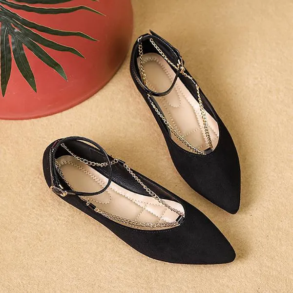 Women's Elegant Chain Belt Buckle Pointed Toe Flats 51450343S