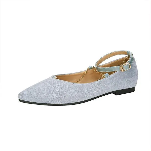 Women's Elegant Chain Belt Buckle Pointed Toe Flats 51450343S