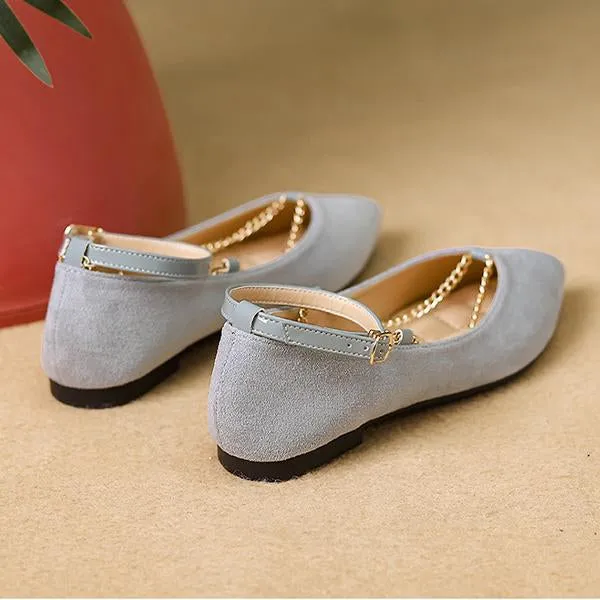 Women's Elegant Chain Belt Buckle Pointed Toe Flats 51450343S