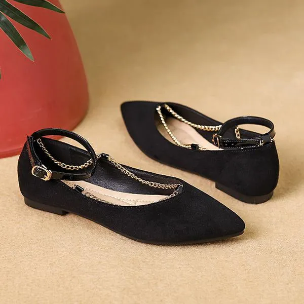 Women's Elegant Chain Belt Buckle Pointed Toe Flats 51450343S