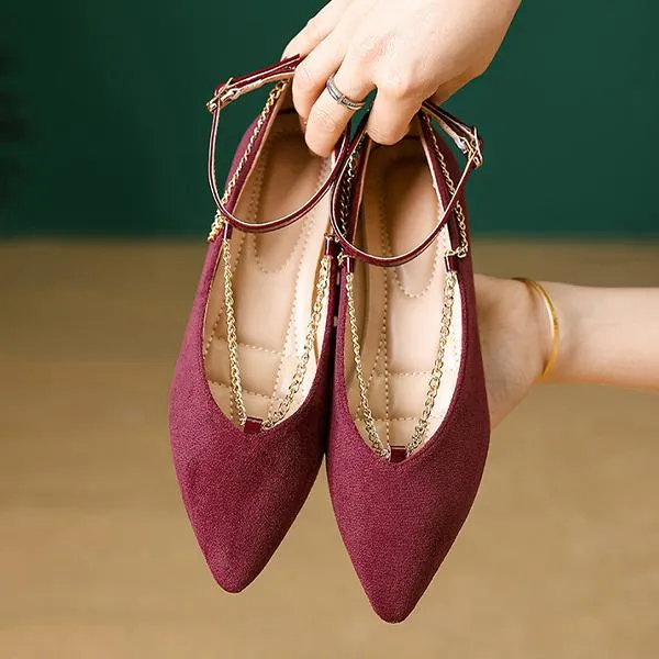 Women's Elegant Chain Belt Buckle Pointed Toe Flats 51450343S