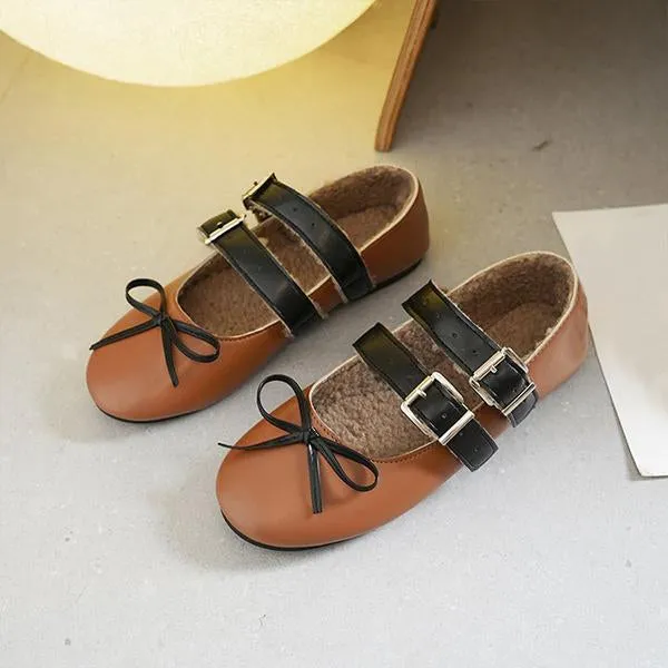 Women's Elegant Plush Buckle Flat Ballet Shoes 47579449S
