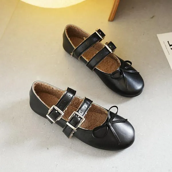 Women's Elegant Plush Buckle Flat Ballet Shoes 47579449S
