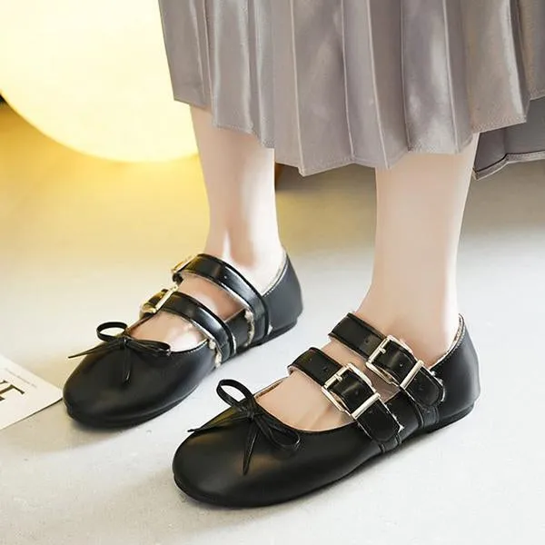 Women's Elegant Plush Buckle Flat Ballet Shoes 47579449S