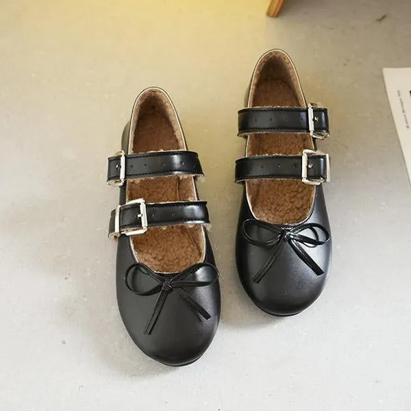Women's Elegant Plush Buckle Flat Ballet Shoes 47579449S